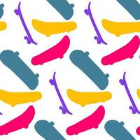 A pattern with colored spots in the form of skateboarding. The texture of the skate background. Illustration of doodles for skateboarding. Vector seamless repeating pattern Printing on textiles, paper