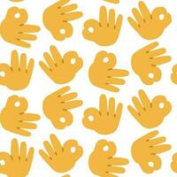 Seamless pattern with ok sign, raised two fingers in a ring. Okay, consent, norm. The little finger, middle, ring fingers are raised up. Template for printing backgrounds on wallpaper, textiles. Good vector