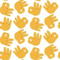 Seamless pattern with ok sign, raised two fingers in a ring. Okay, consent, norm. The little finger, middle, ring fingers are raised up. Template for printing backgrounds on wallpaper, textiles. Good vector