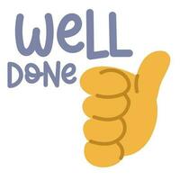 A banner with an illustration of a large cartoon hand, which depicts a cool sign. The hand is clenched into a fist, and the thumbs are raised up - a sign of a job well done. Inspiring Square banner vector