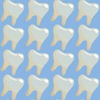 A pattern of simple clean teeth. Healthy teeth. The theme is healthy, clean teeth in a row. Cartoon vector illustration. Blue background for printing on fabric and wrapping paper. Seamless pattern