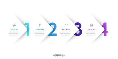 plantilla de diseño de etiquetas infográficas vectoriales con iconos y 4 opciones o pasos. se puede utilizar para diagramas de proceso, presentaciones, diseño de flujo de trabajo, banner, diagrama de flujo, gráfico de información. vector