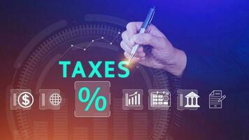 Business using computer to complete Individual income tax return form online for tax payment. Government, state taxes. Data analysis, paperwork, financial research, Calculation tax return. photo