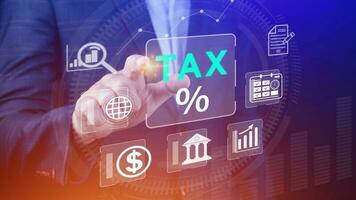 Business using computer to complete Individual income tax return form online for tax payment. Government, state taxes. Data analysis, paperwork, financial research, Calculation tax return. photo