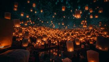 The burning candle illuminates the tranquil scene of Buddhist spirituality generated by AI photo