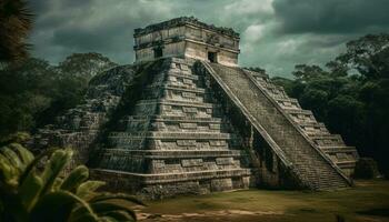 antiguo pirámide escalera en tropical selva, un arruinado internacional punto de referencia generado por ai foto