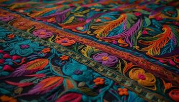 Indigenous cultures inspire ornate woven tapestries with vibrant colors generated by AI photo