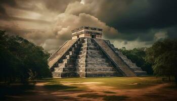 Ancient pyramid ruins of Chichen Itza, a famous travel destination generated by AI photo