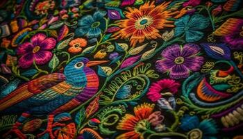 Indigenous cultures inspire vibrant textile patterns in handmade craft products generated by AI photo
