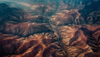 Panoramic aerial view of majestic mountain range and eroded sandstone generated by AI photo