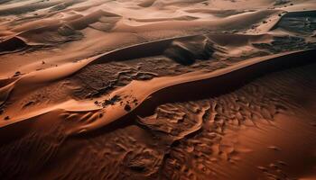 Rippled sand dunes create abstract striped pattern in arid Africa generated by AI photo