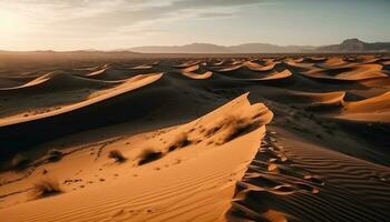 Tranquil scene at sunset Majestic sand dunes ripple in Africa generated by AI photo