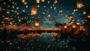 tradicional linterna ceremonia ilumina noche cielo en este asiático cultura generado por ai foto