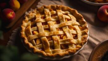 Indulgent apple pie with fresh berries, baked to perfection generated by AI photo