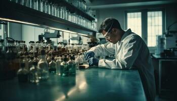 One scientist analyzing liquid in a test tube indoors generated by AI photo