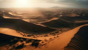 A majestic landscape of rippled sand dunes in arid Africa generated by AI photo