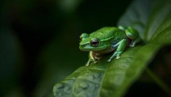 A slimy toad sitting on a leaf, watching the pond generated by AI photo