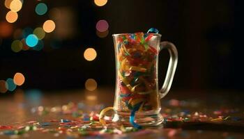 Vibrant celebration champagne, cocktails, and confetti illuminate the night generated by AI photo