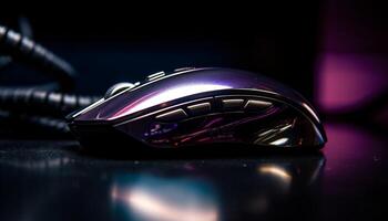 Modern chrome computer mouse reflects luxury in futuristic office design generated by AI photo