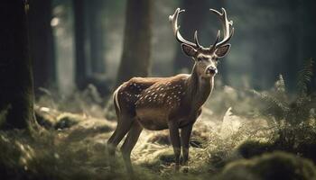 A tranquil scene in the wilderness a stag standing tall generated by AI photo