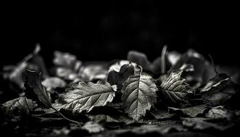 Freshness of autumn leaves in macro, black and white abstract generated by AI photo