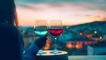 At the outdoor bar, couples toast to love and vacations generated by AI photo