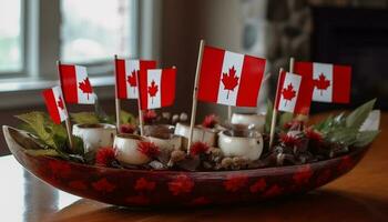 A Canadian feast homemade gourmet meal, candle flame, winter celebration generated by AI photo