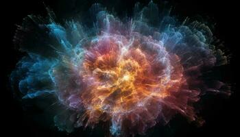 Futuristic galaxy explodes in multi colored chaos, a digital masterpiece generated by AI photo