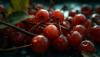 Ripe berry fruit on branch, a fresh and healthy snack generated by AI photo