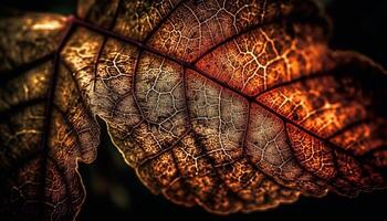 Vibrant yellow leaf vein creates abstract pattern in autumn forest generated by AI photo