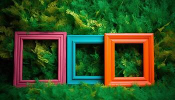 naturaleza crecimiento decora el rústico ventana marco en el bosque generado por ai foto