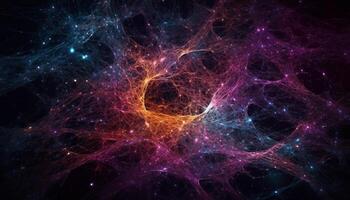 A futuristic galaxy backdrop with multi colored fractal patterns exploding generated by AI photo