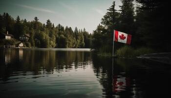 el majestuoso canadiense bandera olas terminado un tranquilo bosque paisaje generado por ai foto