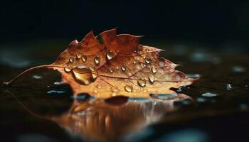 Vibrant autumn colors reflected in tranquil water, a stunning beauty generated by AI photo