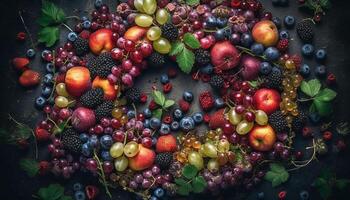 Juicy berry collection on wooden table, a refreshing summer snack generated by AI photo