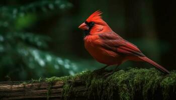 del Norte cardenal encaramado en rama, exhibiendo vibrante natural belleza generado por ai foto