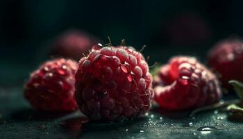 Juicy berry refreshment on rustic wood table, perfect summer snack generated by AI photo