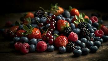 Juicy berry bowl a colorful, healthy summer dessert for vegetarians generated by AI photo