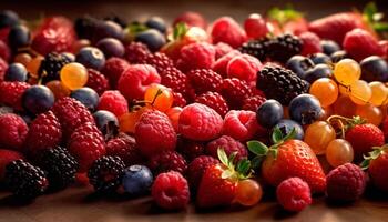 A bowl of juicy, ripe, multi colored berries for healthy snacking generated by AI photo