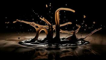 Smooth chocolate pouring over dessert, creating wave pattern reflection generated by AI photo