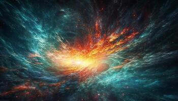 Exploding supernova illuminates vibrant galaxy in deep space landscape generated by AI photo