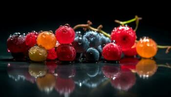 Juicy berries reflect nature freshness in a wet close up generated by AI photo