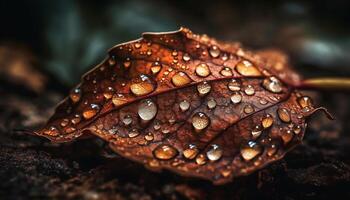 Freshness in nature Dew drops on vibrant yellow leaf vein generated by AI photo