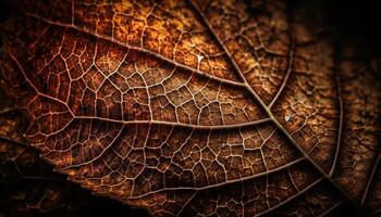 Vibrant yellow leaf vein creates textured pattern in autumn forest generated by AI photo