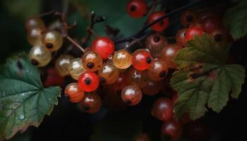 Ripe berry bunches adorn macro winery bush in autumn forest generated by AI photo