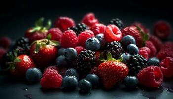 Fresco orgánico baya postre un dulce, jugoso verano refresco comida generado por ai foto