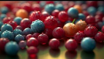 Juicy blueberries and raspberries, a healthy summer snack generated by AI photo