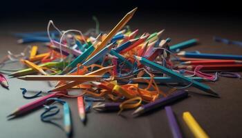 A vibrant bunch of scissors on a table for crafting hobbies generated by AI photo