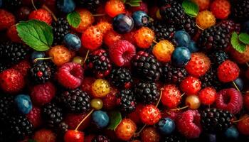 A bowl of ripe, juicy, multi colored berries a gourmet dessert generated by AI photo