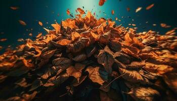 Autumn vibrant colors ignite the forest with fiery heat generated by AI photo